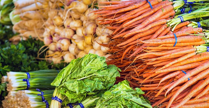 Organic vegetables for sale at the Ferry Plaza Farmers Market