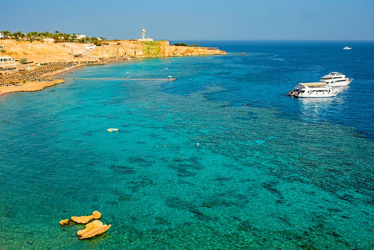 Aerial view of the fabulous snorkeling off Ras Um Sid Beach