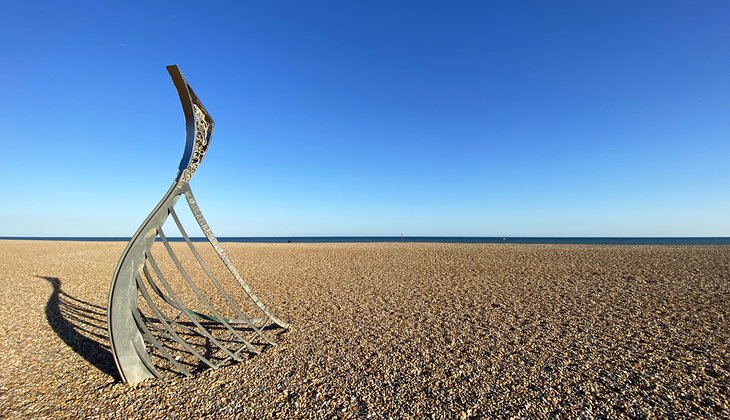Norman longboat sculpture on Hastings Beach