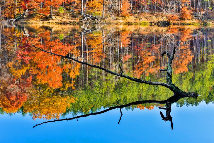 Colorful fall scene at Strahl Lake, Brown County State Park