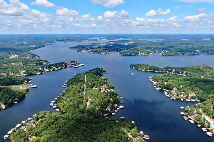 Aerial view of the Lake of the Ozarks in Missouri