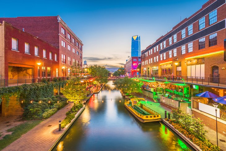 Bricktown at dusk in Oklahoma City