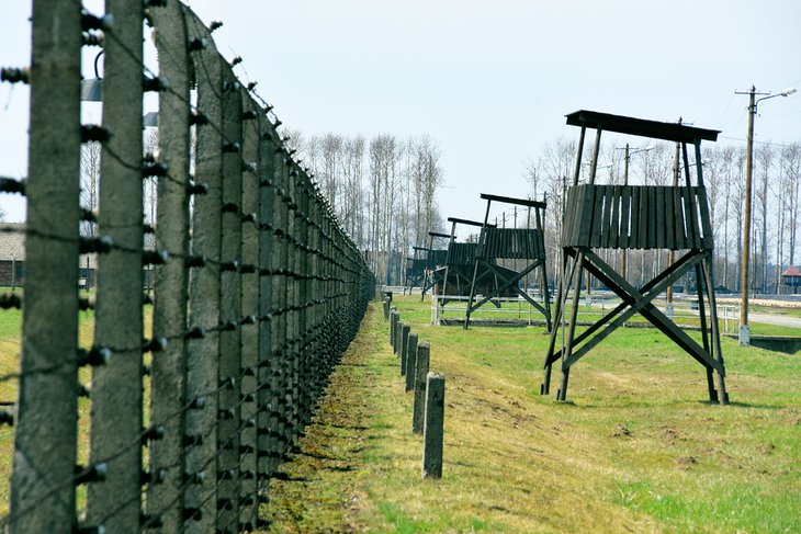 Guard towers in Auschwitz-Birkenau camp