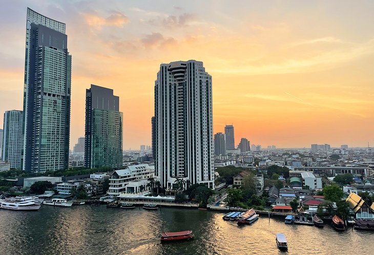 Bangkok riverfront at sunset