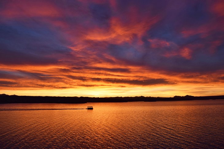A boat at sunset on Lake Havasu