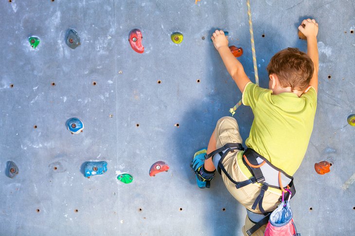 Climbing on an indoor climbing wall