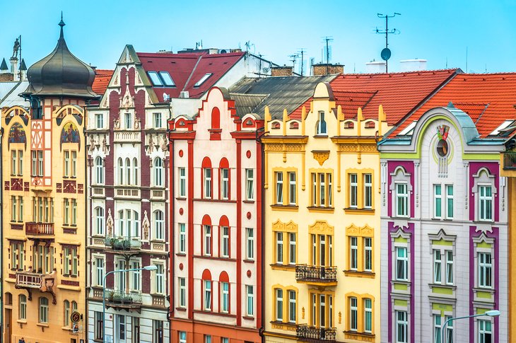 Colorful buildings in Pilsen (Plzeň), Czech Republic