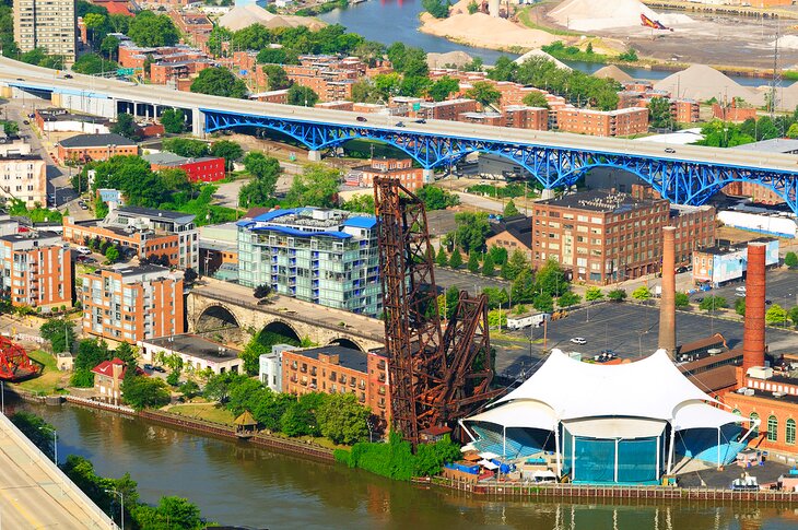 Aerial view of the Flats District in Cleveland