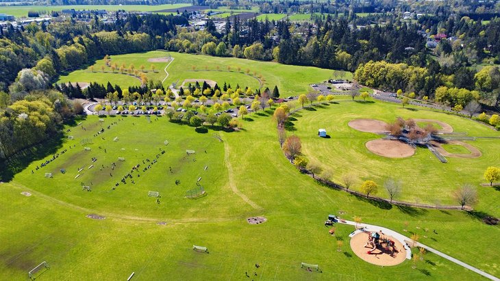 Aerial view of Joe Dancer Park in McMinnville, Oregon