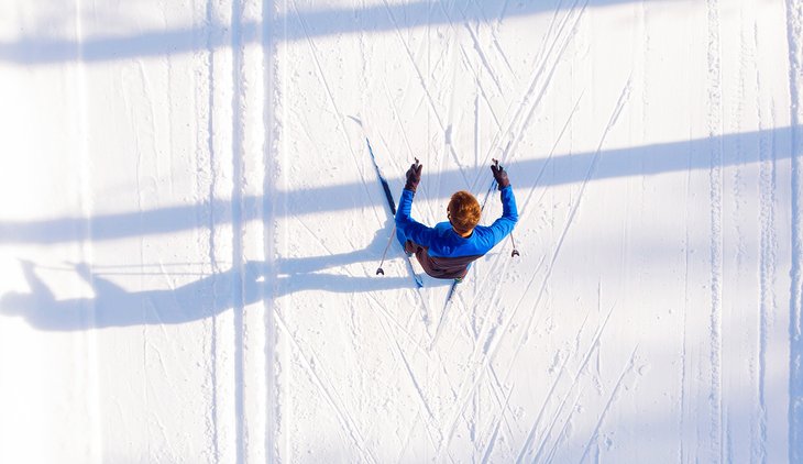 Aerial view of a skate skier