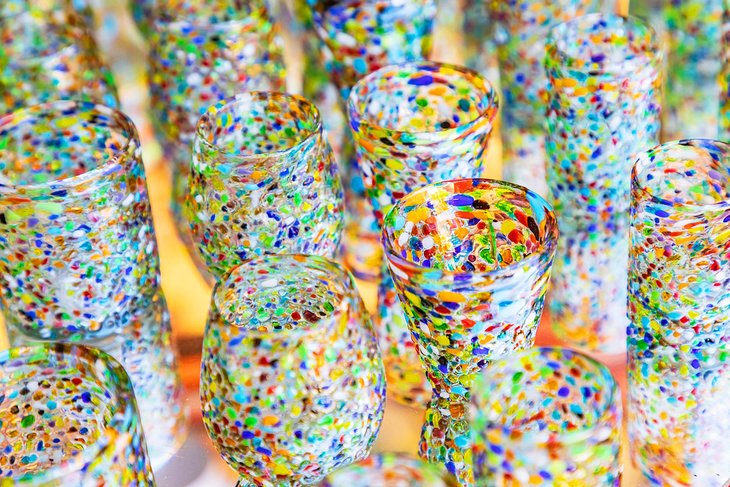 Colorful glasses for sale in Todos Santos