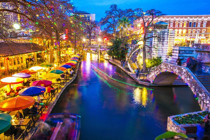 San Antonio River Walk on a winter night