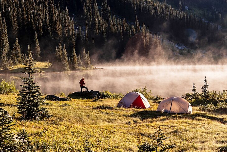 Camping on a lake near Whistler