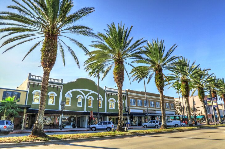 A palm-lined street in Daytona Beach