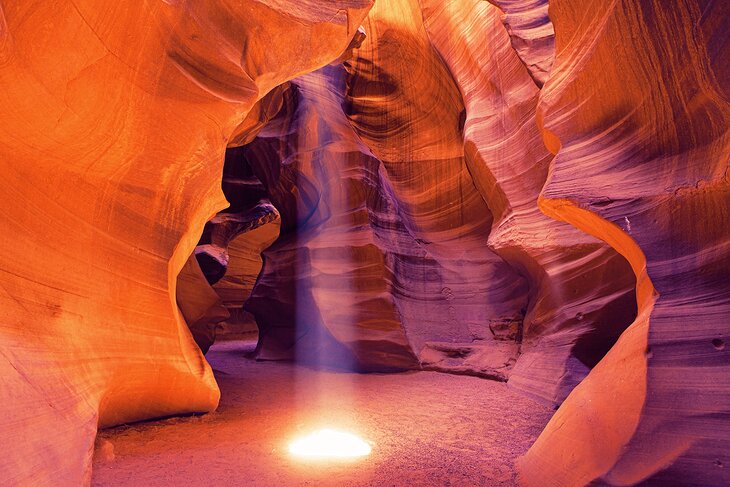 Sun ray shining into Antelope Canyon