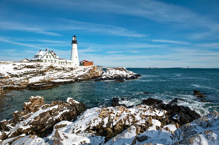 Portland Head Lighthouse after a winter storm in Maine