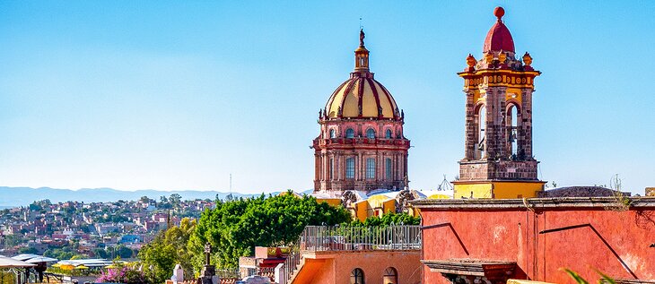 Rooftop view of the Church of the Immaculate Conception in San Miguel de Allende, Mexico