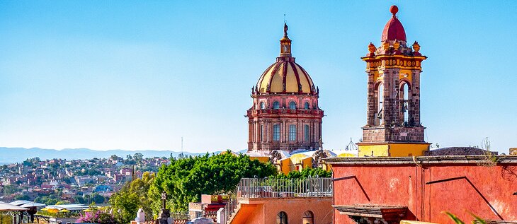 Rooftop view of the Church of the Immaculate Conception in San Miguel de Allende, Mexico