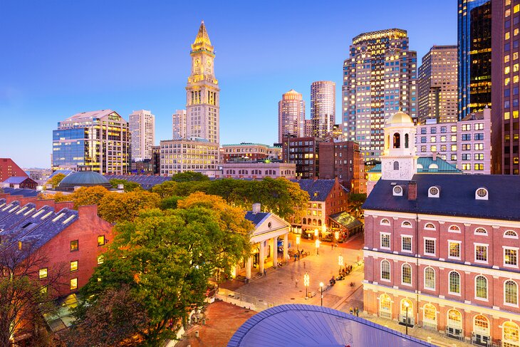 Downtown Boston, Massachusetts at dusk