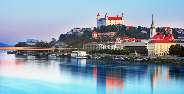 Bratislava Castle and the old town along the Danube river in Bratislava, Slovakia