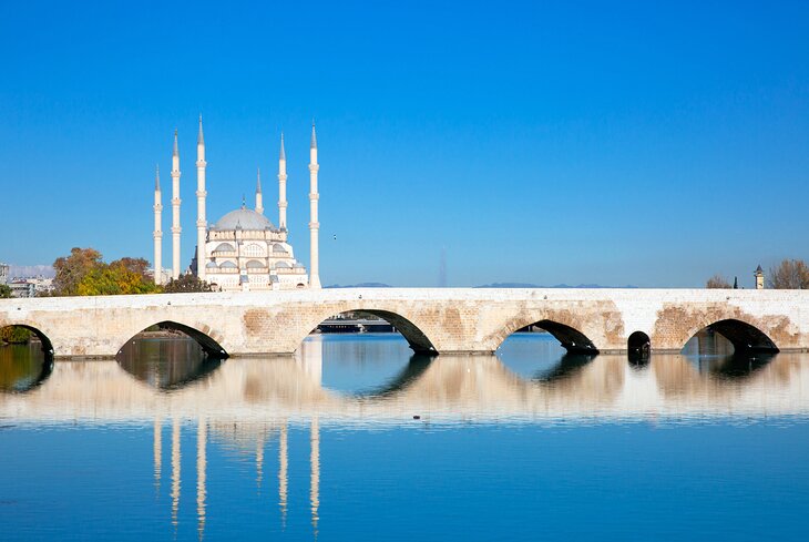 The Stone Bridge and Sabanci Merkez Mosque, Adana, Turkey