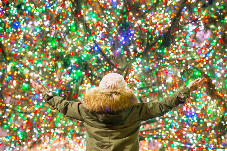 Enjoying colorful Christmas lights