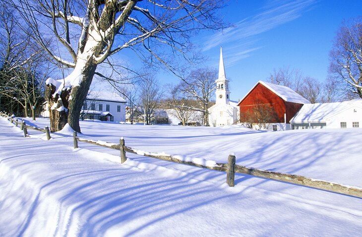 Church in Peacham, VT in the winter