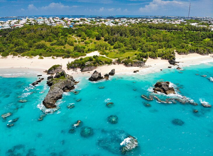 Aerial view of a beautiful beach on Bermuda