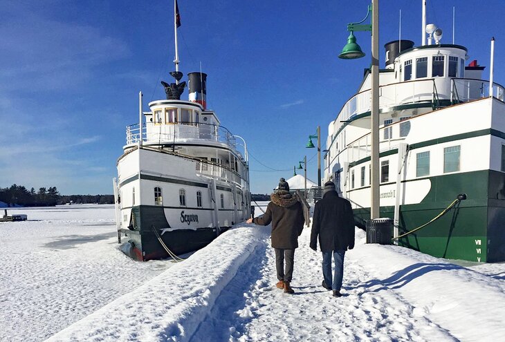 Icebound steamships in Gravenhurst