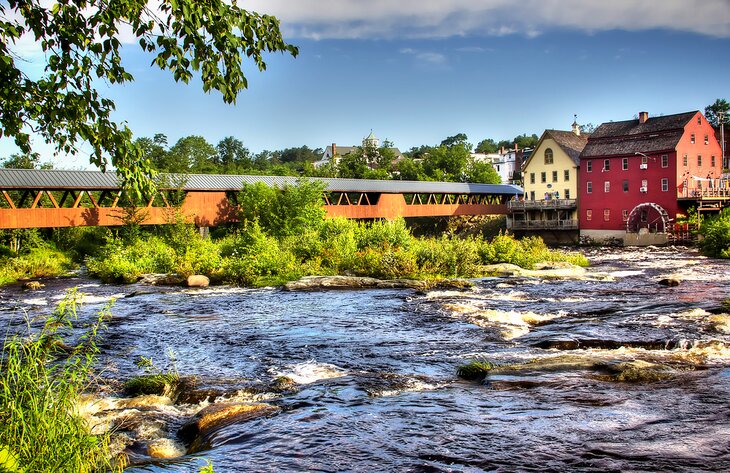 Riverwalk Covered Bridge over the Ammonoosuc River in Littleton, New Hampshire