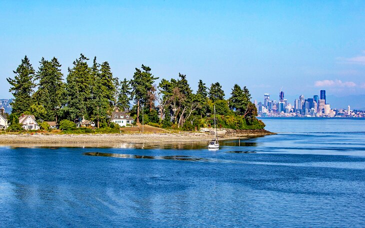 Bainbridge Island with the Seattle skyline in the distance
