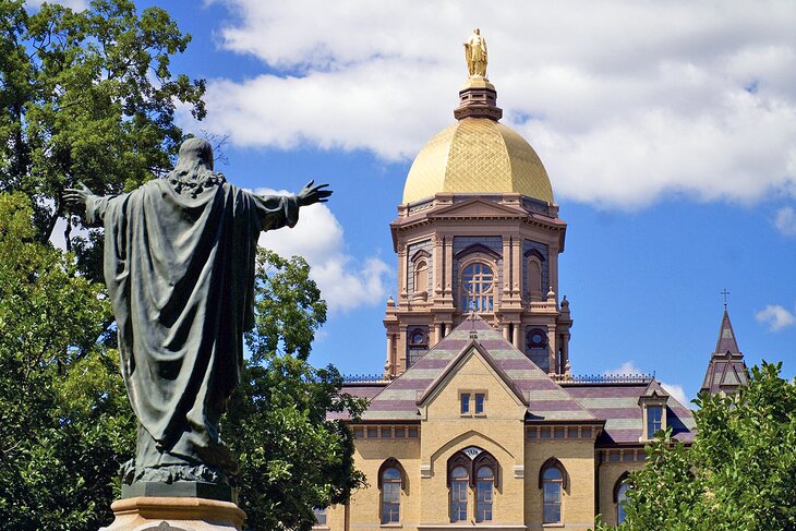 Statue and dome at the University of Notre Dame in South Bend, Indiana