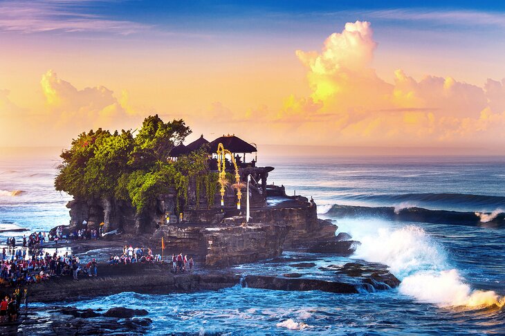 Pura Tanah Lot Temple at sunset in Bali, Indonesia