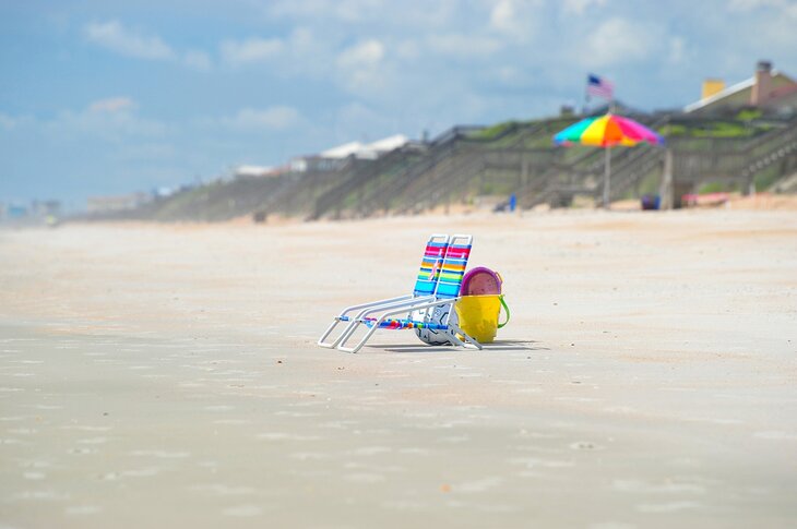 Beach chair on the beach in St. Augustine, Florida