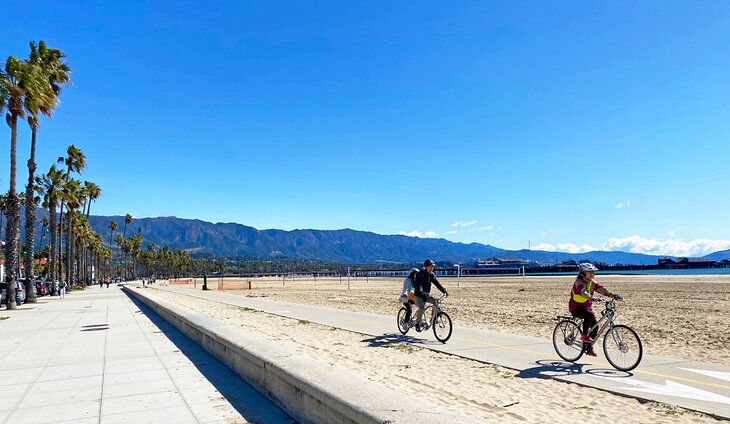 Family enjoying the bike path along the beach in Santa Barbara