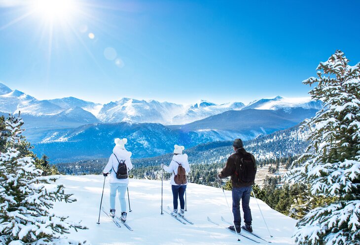 Skiers in Rocky Mountain National Park near Estes Park, Colorado