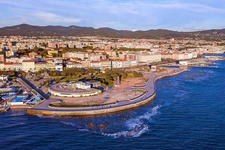 Aerial view of Livorno and the Acquario di Livorno (Aquarium)