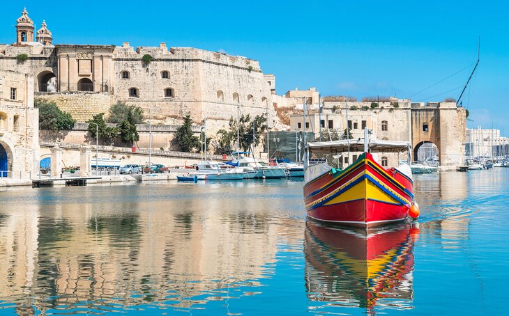 Colorful boat on the Grand Harbour in Malta
