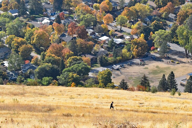Hiker in Missoula, Montana during the fall