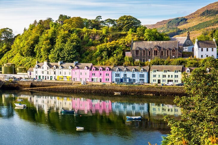 Colorful houses in the town of Portree on the Isle of Skye in Scotland