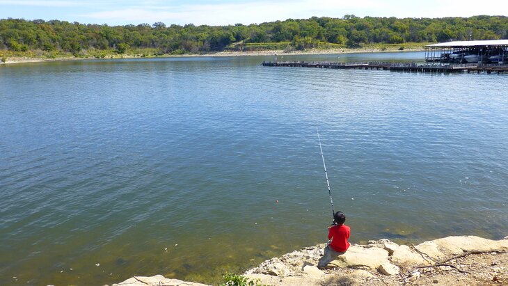 Boy fishing at Lake Texoma, Texas