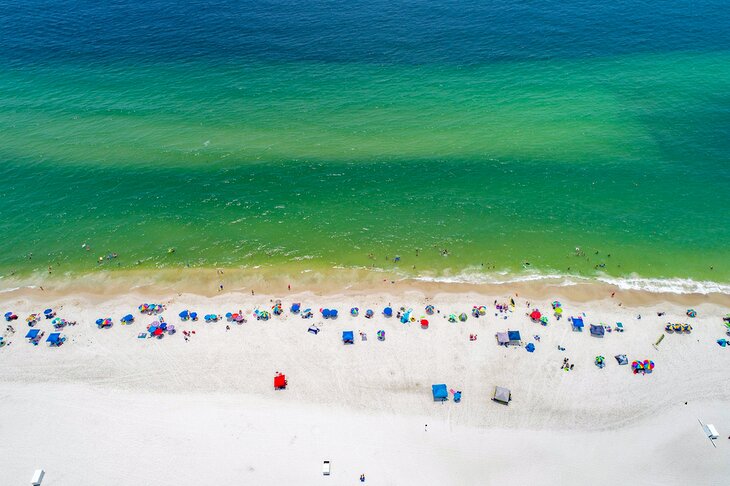 Aerial view of the beach at Gulf Shores, Alabama