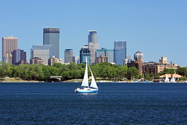 Sailboat in front of the Minneapolis skyline
