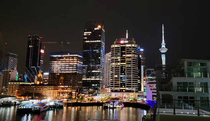 Auckland's waterfront at night