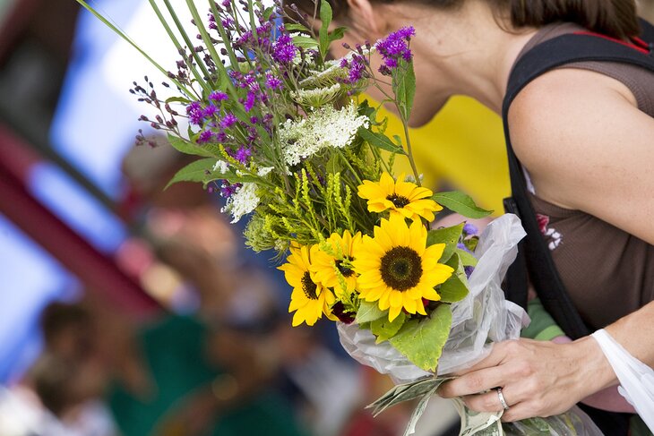 Buying a bouquet of flowers at the North Market in Columbus