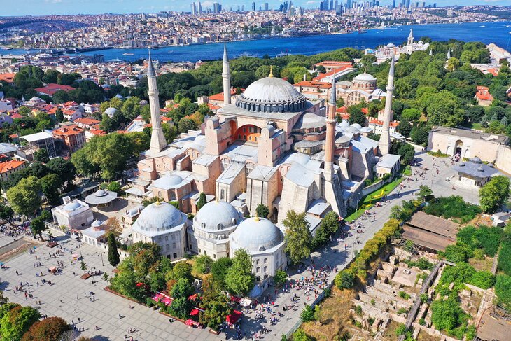View over the Hagia Sophia Mosque and Istanbul