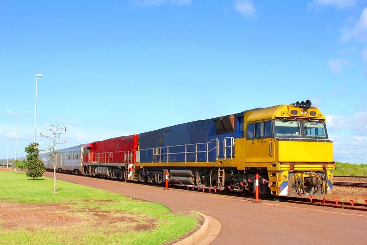 The Ghan train traveling through the Outback