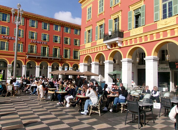 Outdoor cafés at Place Massena