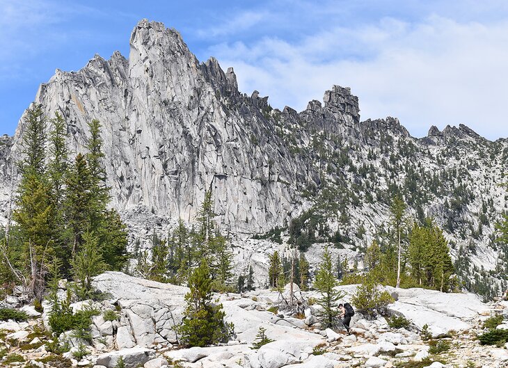 A hiker on a trail in the Enchantments