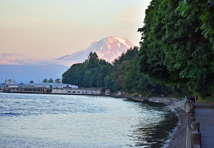 Owen Beach with Mount Rainier in the background at Point Defiance Park